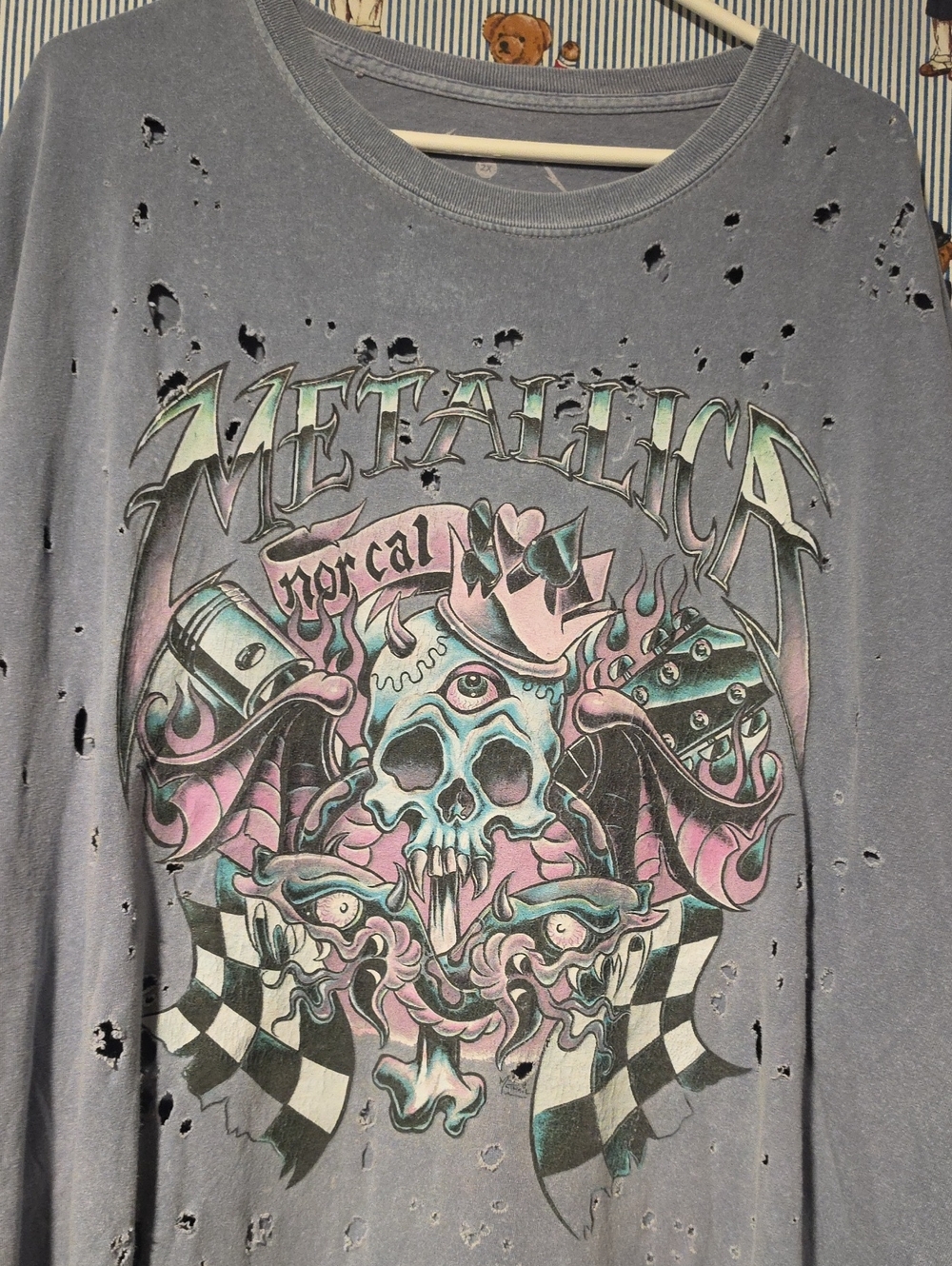 Metallica Faded Purple Distressed Nor Cal Skull Graphic Shirt Womens 2x - Picture 2 of 7